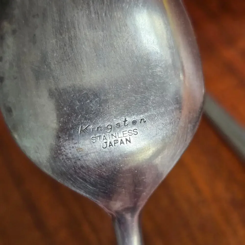 Vintage Kingston Stainless Serving Meat Fork Spoons Japan Flatware Black Canoe